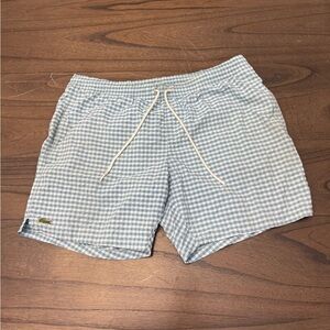 Lacoste Men's Light Blue Gingham Swim Trunks